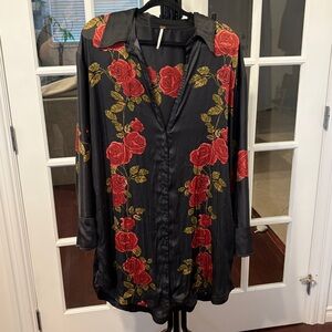 FREE PEOPLE Rose Satin Shirt Dress